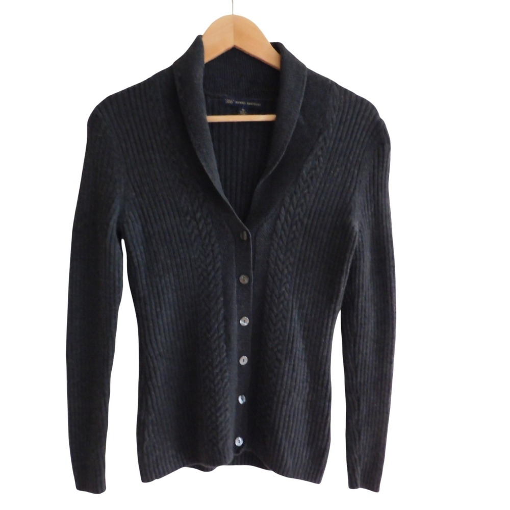 Brooks Brothers Womens Charcoal Gray Cardigan Merino Wool Shawl Collar Sz Medium